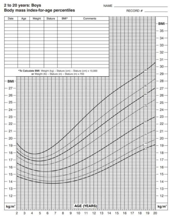 Official BMI charts for kids (boys)