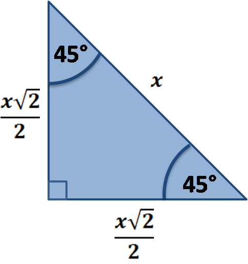 Special right triangle: 45-45-90 with a given hypotenuse length.